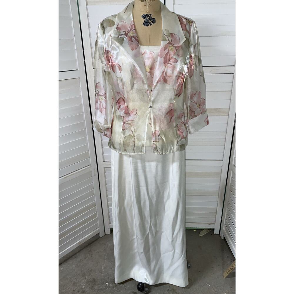 Chadwicks Champagne Chiffon 2 Piece Evening Long Maxi Formal Dress Size 12 USA